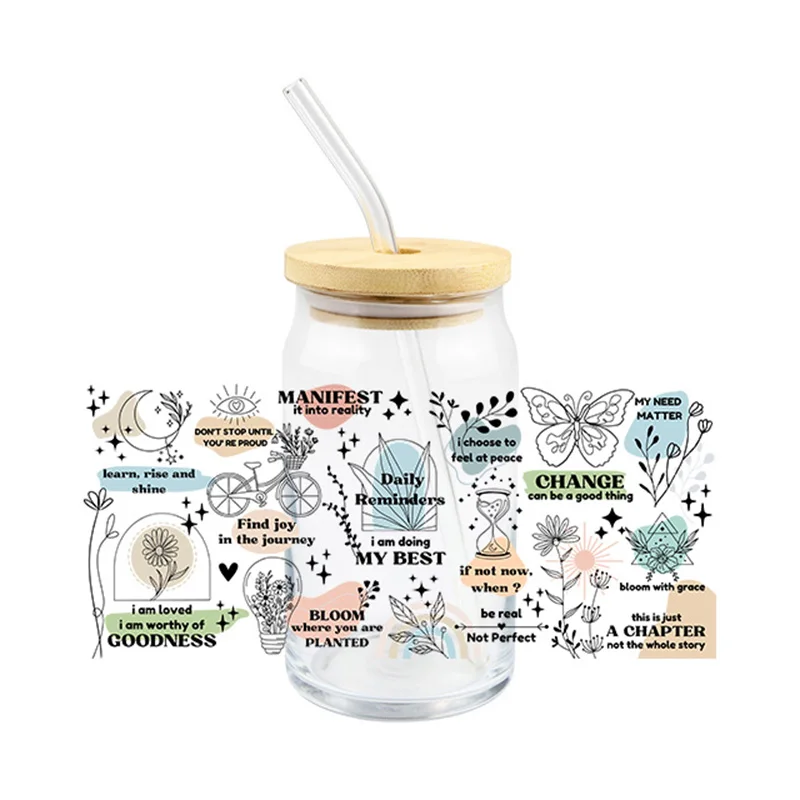 Daily Reminders UV DTF Sticker DIY Cup Wrap Transfer For  Bottles Manifest It Into Reality Selfadhesive Waterproof Decals Custom