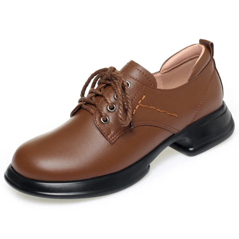 

All Match Breathable Comfortable Genuine Leather Shoes Women Flats 2025 Fall Square Heels Oxford Shoes for Office Mom Work Daily