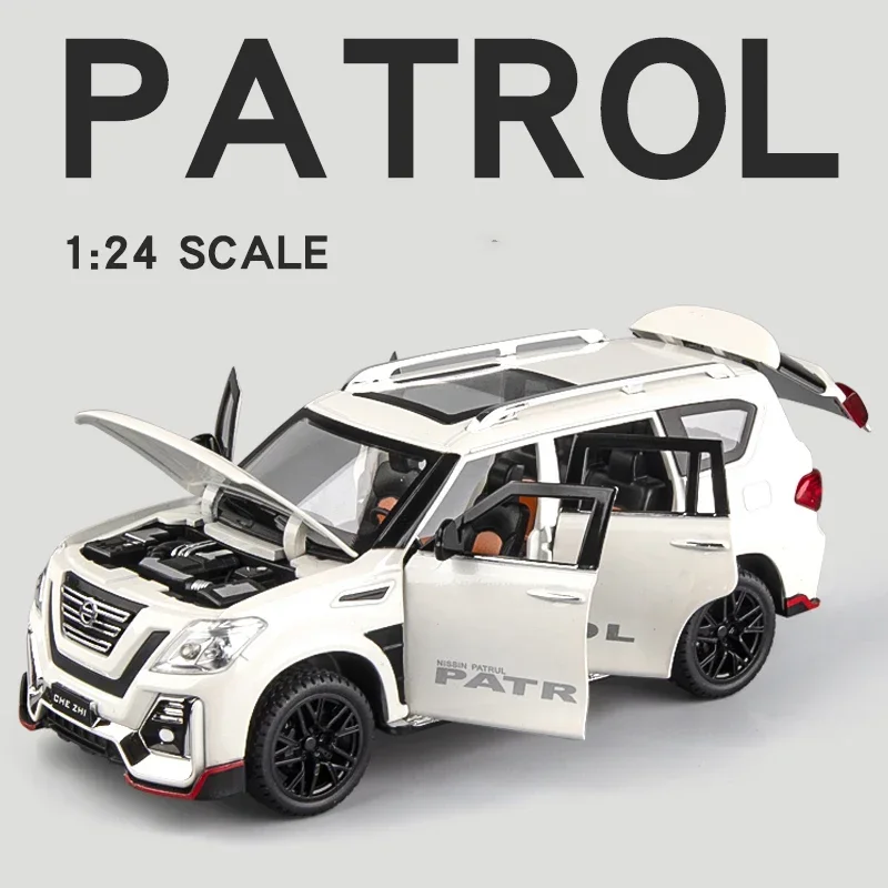 1:24 Nissan Patrol Off-road SUV Alloy Model samochodu Diecast Vehicle Modele zabawek Kolekcjonerski żelazny samochód z dźwiękiem Światło Samochód dla chłopców Kid