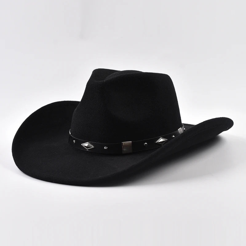 الشتاء حافة كبيرة قبعات رعاة البقر الغربية حزام ديكور الجاز قبعات فيدورا ريترو شهم سيدة الجاز راعية البقر قبعة الكنيسة سمبريرو قبعات #3