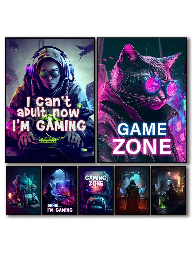 Affiche de zone de jeu rétro Pop Punk Gamer, manette de jeu abstraite esthétique, impression sur toile pour fille, art mural, image Kawaii, décor de chambre