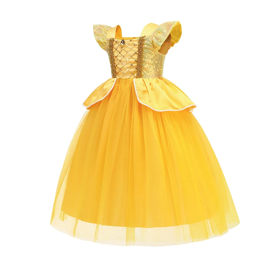 Girls Cosplay Princess Beauty And Beast Costume Belle Cinderella Rapunzel Party Luxury Wedding Ball Gown Kids Carvninal Clothes