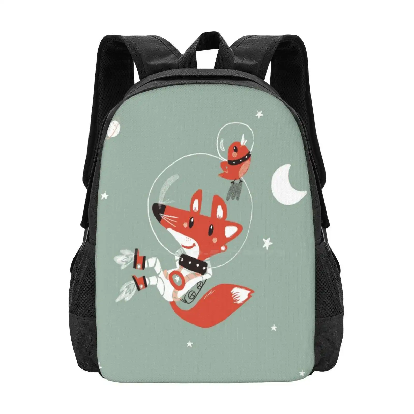 

Spacefox Hot Sale Schoolbag Backpack Fashion Bags Fox Animals Bird Space Rocket Star Sky Planets Moon Galaxy Astronaut