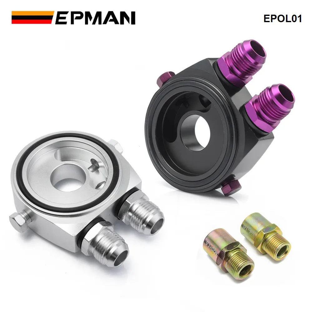 EPMAN M20X1.5 Oil Filter Cooler Aluminum Sandwich Re Locator Plate Adapter 1/8Npt AN10/AN8 EPOL01