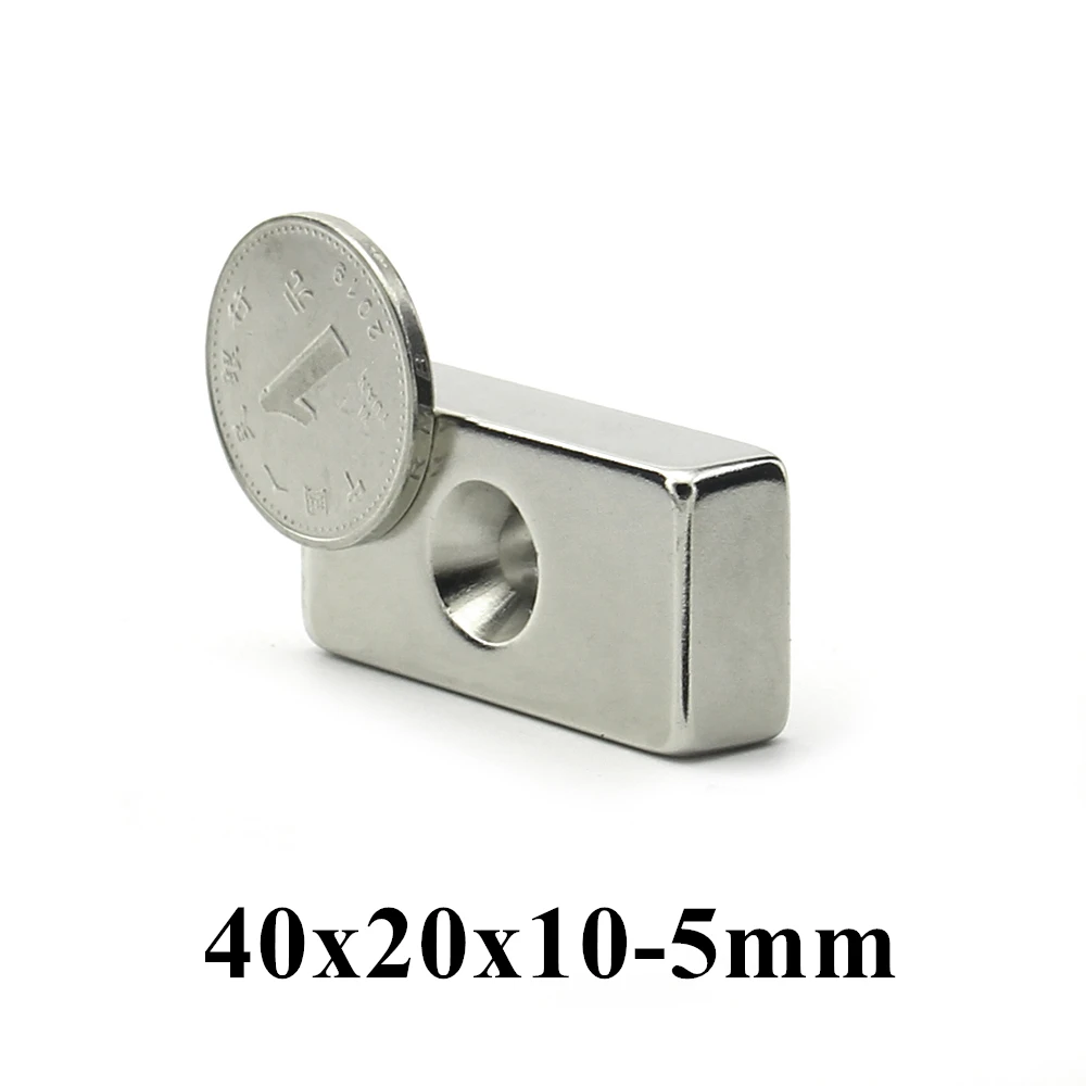 1-20pcs 40x20x10mm hole:5mm Super Strong Countersunk Block Neodymium Magnet Rare Earth Strong Magnet