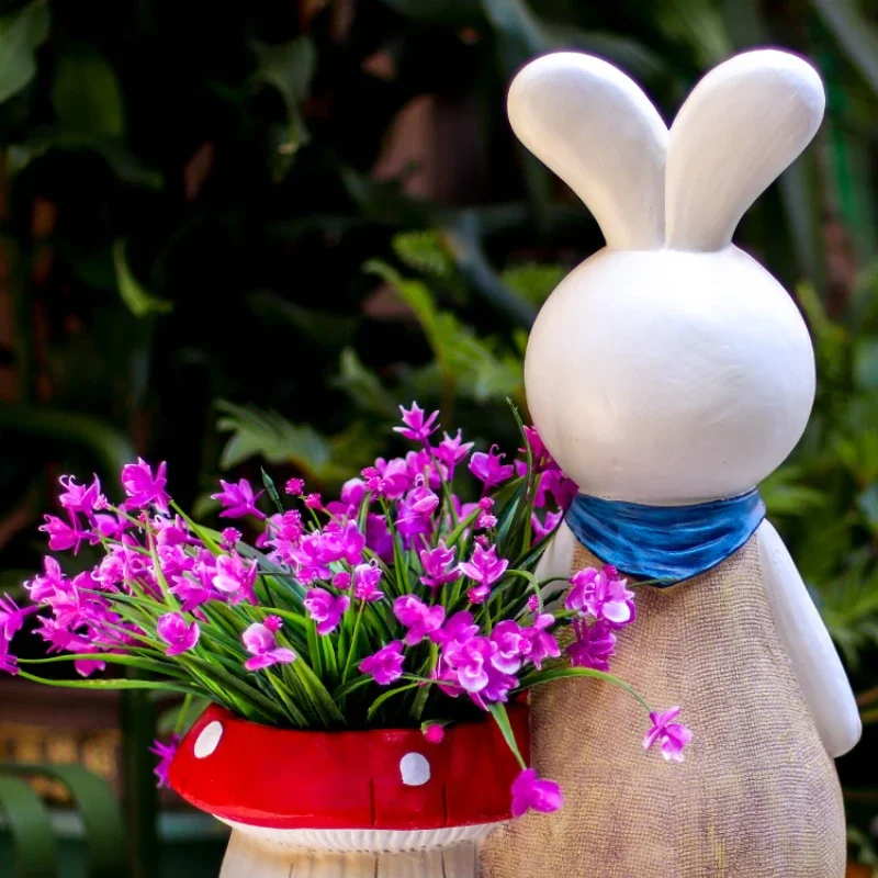 Creative Personality Rabbit Flowerpot Garden Balcony Animal Figurines Outdoor Succulent Flower Pot Handicraft Garden Ornament