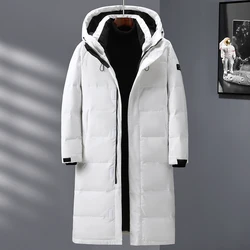 Winter Thicken Thermal Jacket Men's Extended Solid Color Down Jacket Hooded Warm Parka Men's and Women's School Uniform