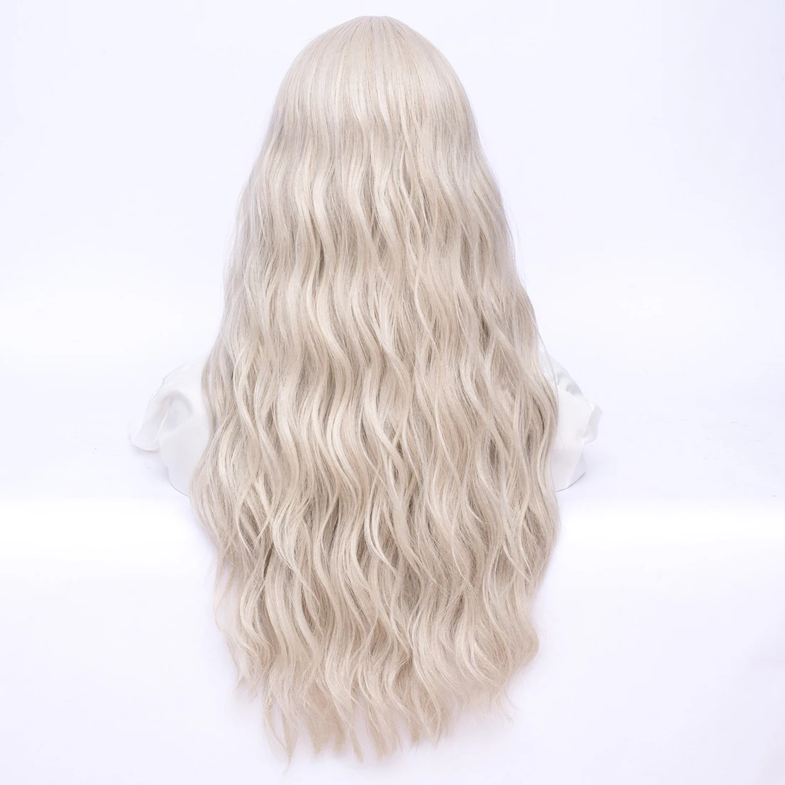 باروكة نسائية طويلة مموجة باللون البيج، شعر صناعي مقاوم للحرارة لوليتا للهالوين