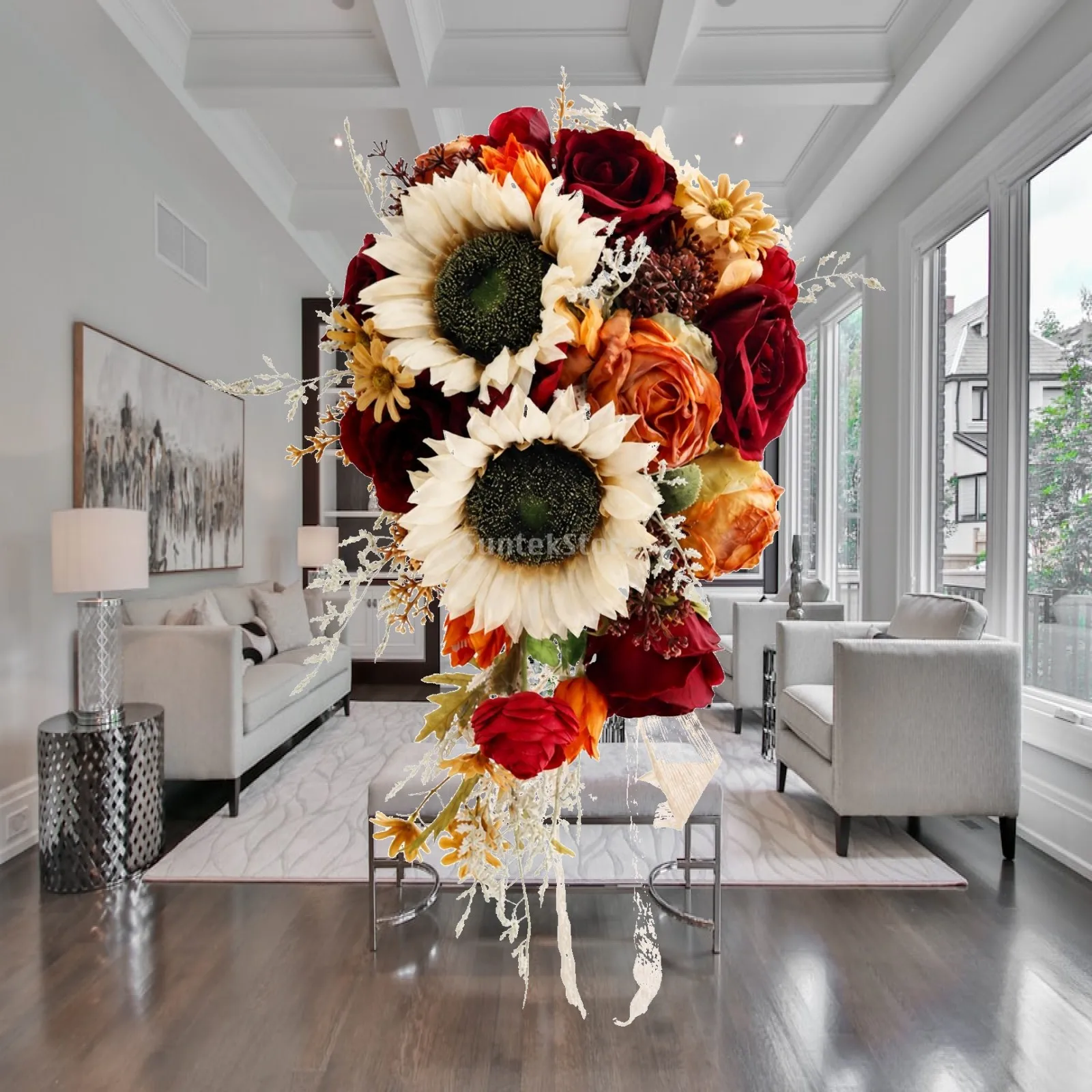 bouquet-de-mariage-leger-en-forme-de-goutte-d'eau-compose-de-fleurs-de-tournesol-jaunes-en-soie-avec-ruban-de-satin-accessoire-pour-la-mariee