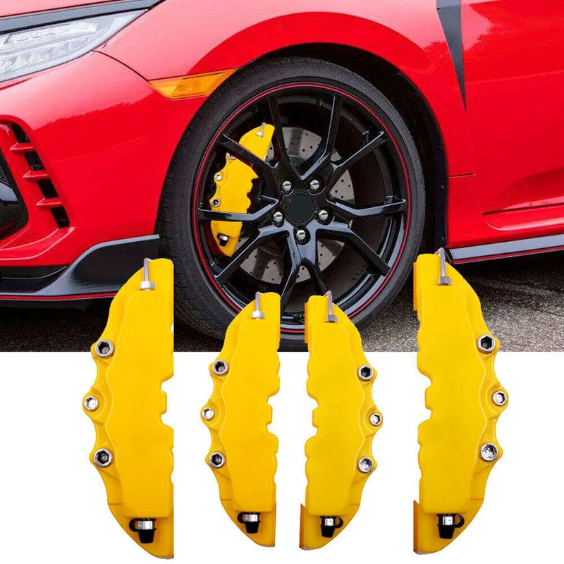 4x M+S 3D Style Car Disc Brake Caliper Cover Yellow Car Brake Pad Accessories for Front Rear Wheel Decor Auto Brake Disc Covers