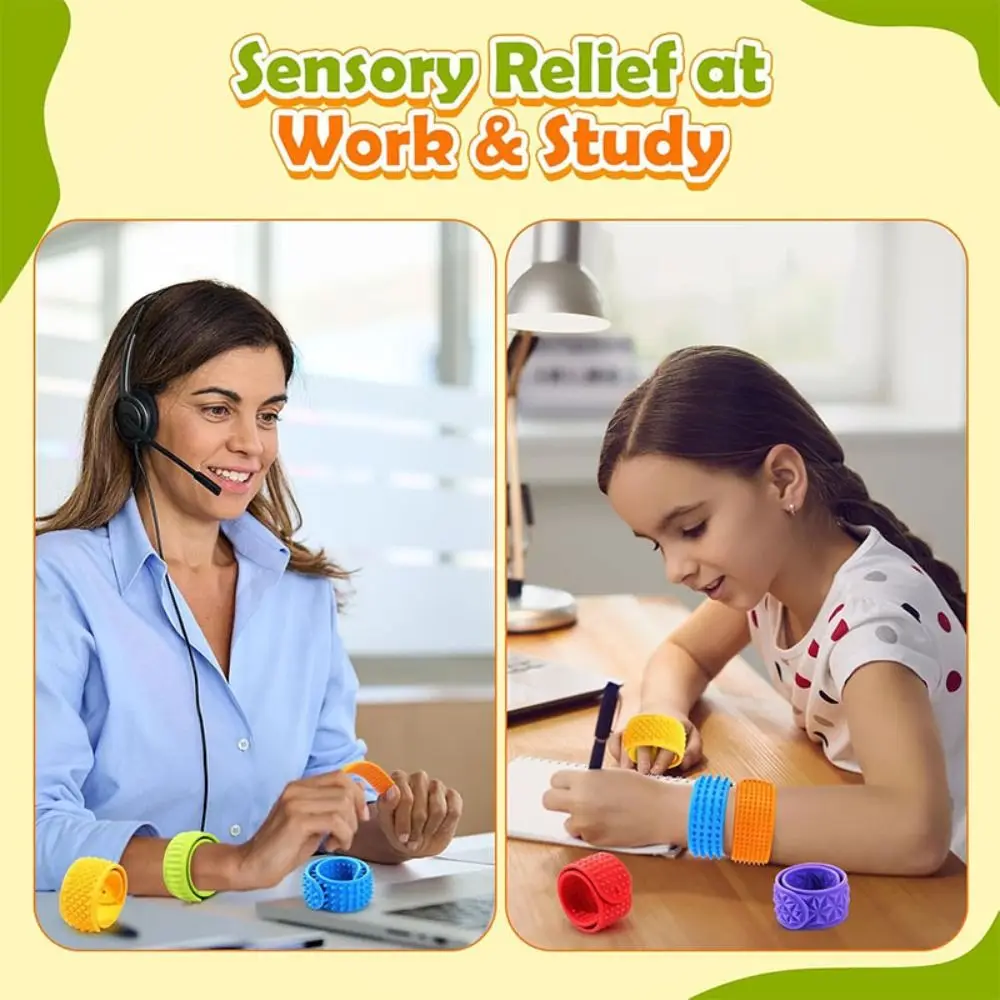 6 pièces mains Clap cercle Silicone Slap Bracelets portable conception Surface sensorielle texturée Bracelets Patted Bracelets colorés