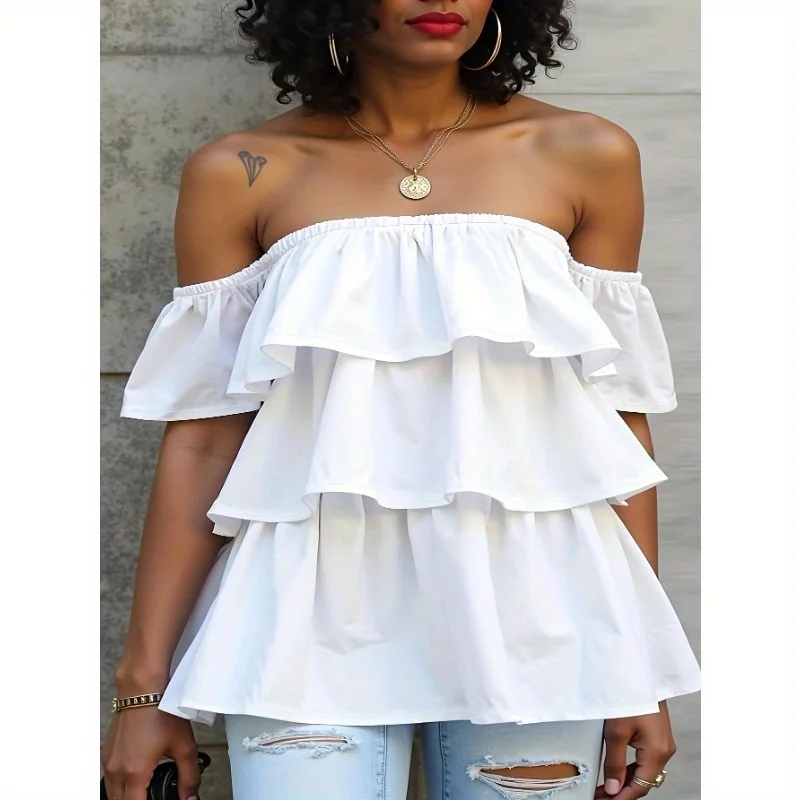 

Off-shoulder Elasticated Ruffled Oversized Top
