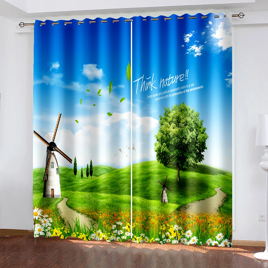 Modern Home Decoration Blackout 3D Curtain green landscape curtains windproof thickening blackout fabric