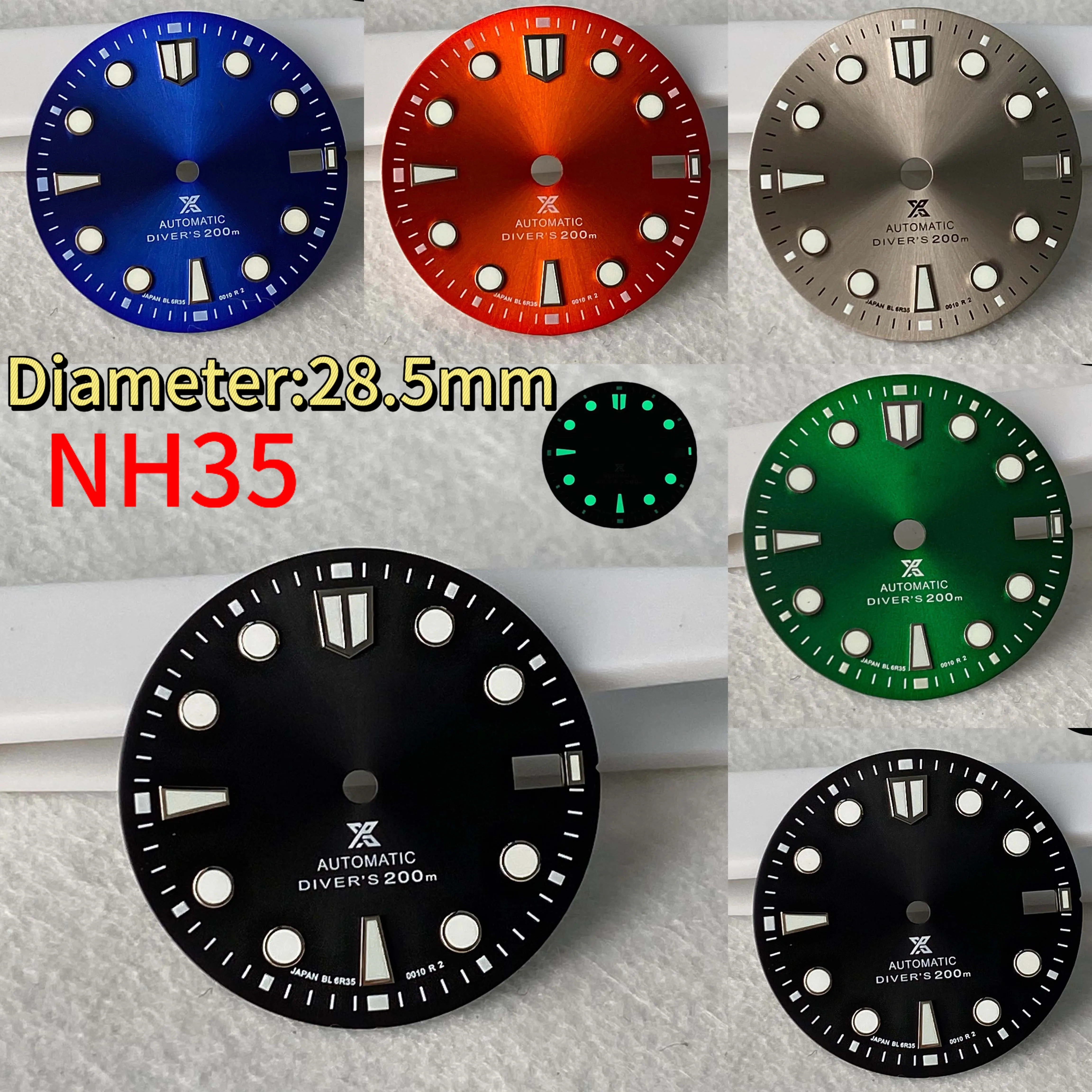 

28.5mm sun patterned single calendar with green light dial suitable for NH35 movement watch accessories, customized men's watch