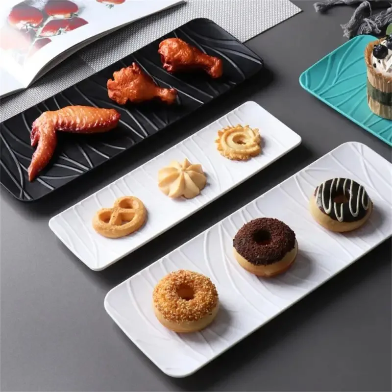 1Pcs Japanese Minimalist Wave Pattern Ceramic Plates Rectangular Serving Platters for Desserts Appetizers & Kitchen Dining