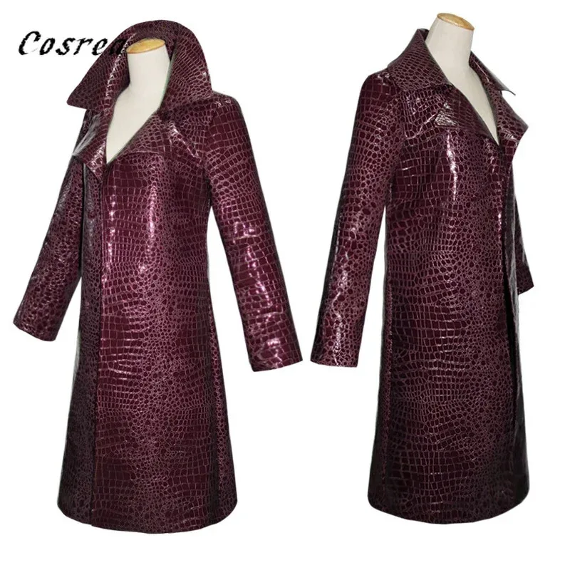 新しい 2025 メンズジョーカーコスプレ衣装トレンチコート紫色のジャケットジャレッドレトピエロシャツグリーンかつらハロウィンパーティー eqs9X