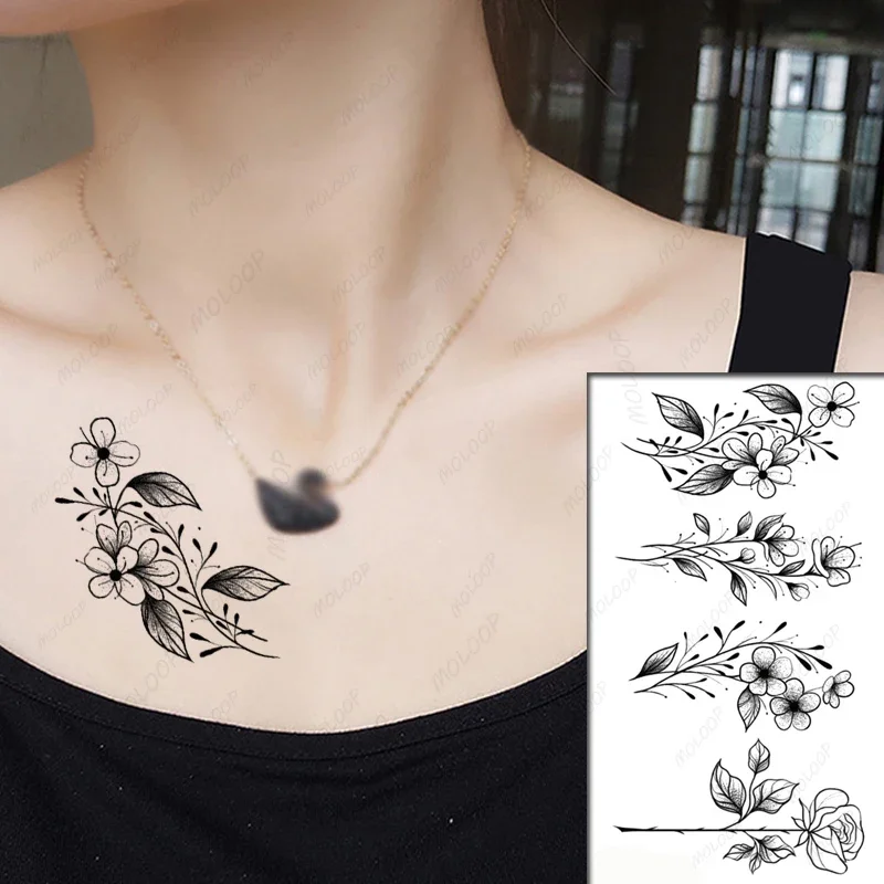 Tattoo Sticker Waterproof Rose Lovely Flower Cute Plant Hand for Men Women Kids Temporary Flash Tatoo Fake Tattoos Body Art