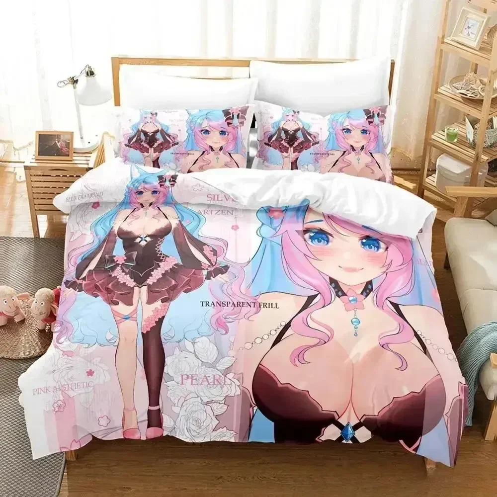 جديد مثير الفتيات Silvervale Vtuber طقم سرير واحد التوأم كامل الملكة الملك الحجم طقم سرير الكبار طفل غرفة نوم حاف مجموعة غطاء أنيمي