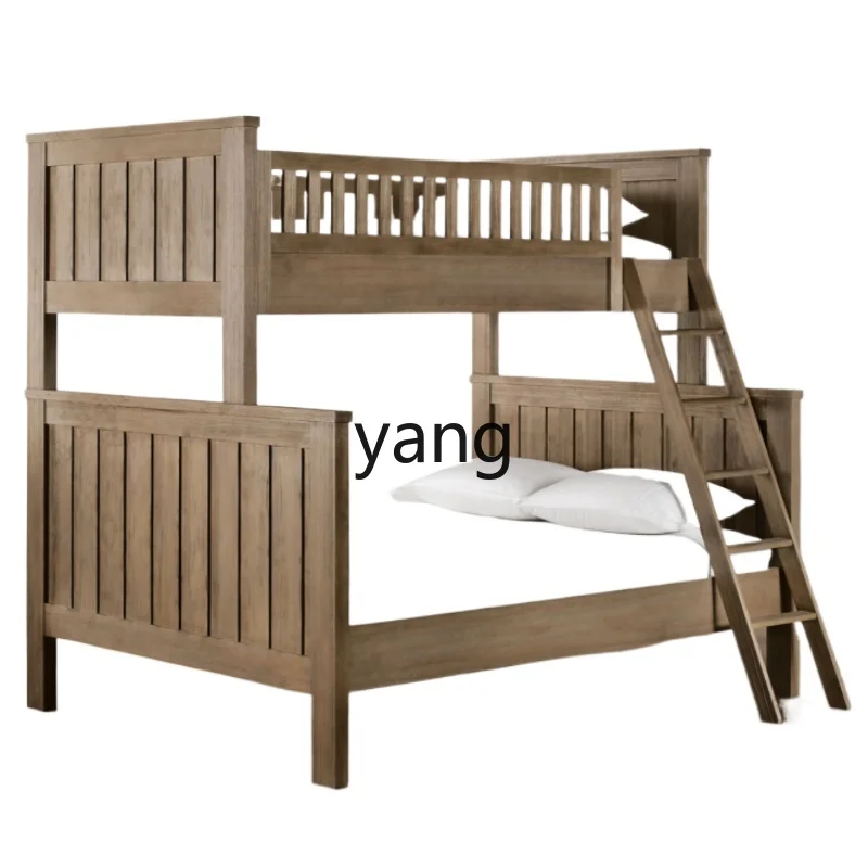 LH Solid Wood High and Low Oak Upper and Lower Bunk Modern Simple Double Layer Bunk Bed Small Apartment