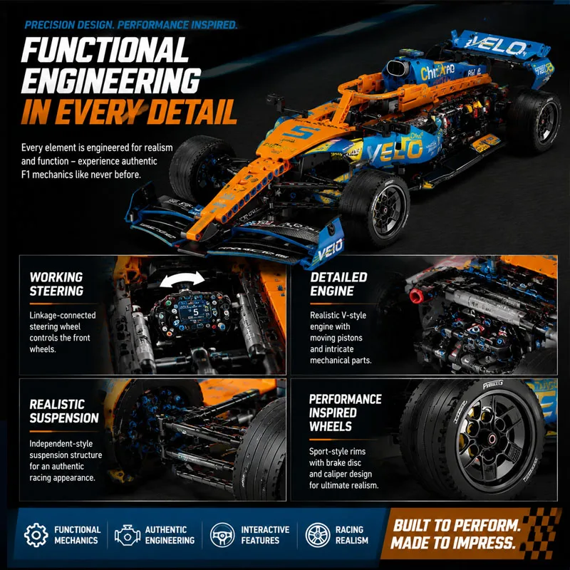 Formel-Rennwagen-Bausatz mit Aerodynamischem Design, Funktioneller Lenkung und Mechanischem Modell als Weihnachtsgeschenk – Detail 3