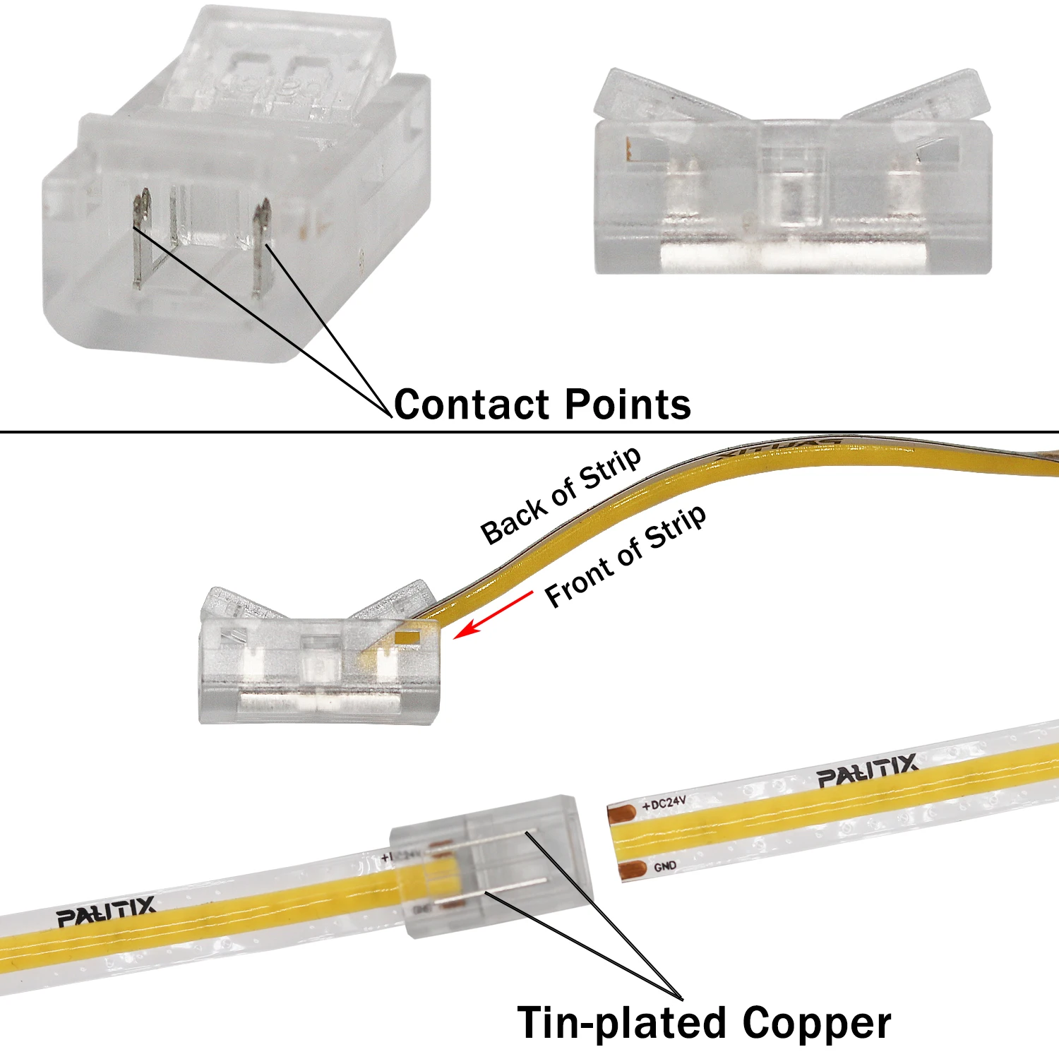 PAUTIX 8mm Connectors Kit COB Led Strip Lights 2 Pin Extension Wire Upgraded T/L Shaped Connector for Single Color Tape Lights