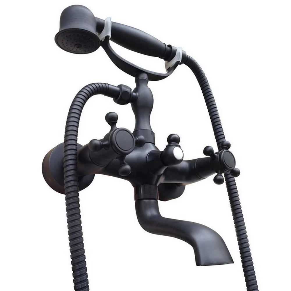 

Oil Rubbed Brass Wall Mounted Bathroom Bath Tub Faucet Set WITH/ 150CM Handheld Shower Spray Head Mixer Tap Dtf606