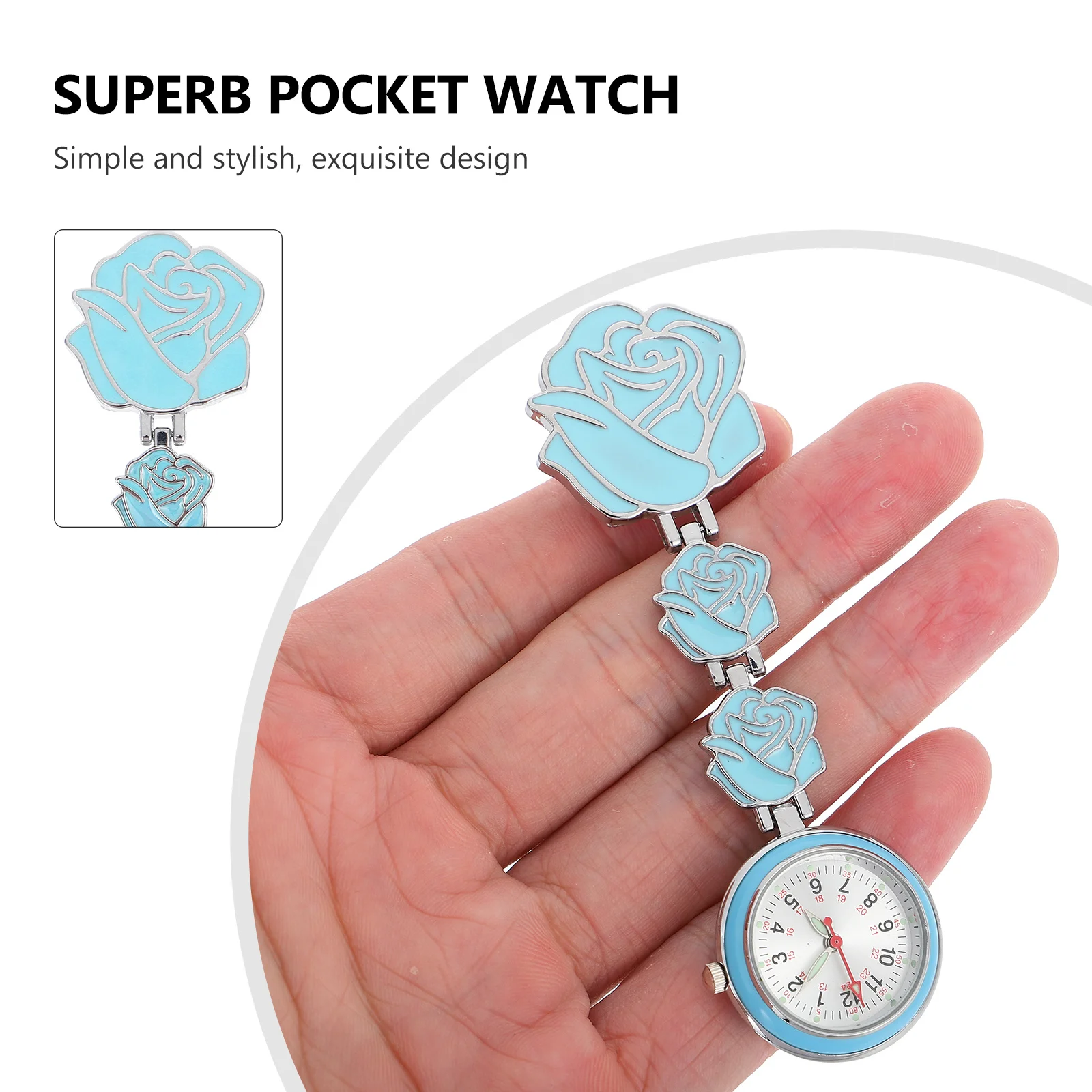 Nurse Luminous Watch Clip on Hanging Fob Rose Pattern Pocket Watch Appearance for Exam Use Flower Nurse Watches
