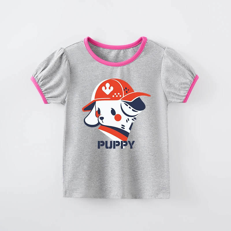 Girl's Summer Short Sleeved Cute Cartoon Puppy Comfortable Round Neck Baby T-Shirt Children's Clothing