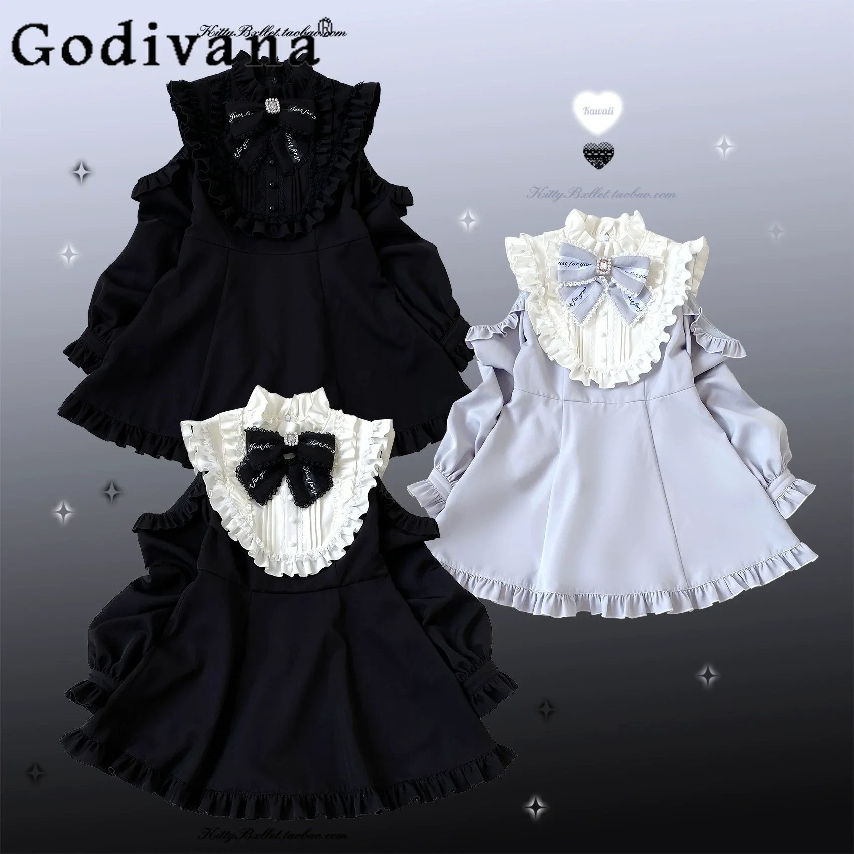 

Japanese Mines Sweet Lolita Long-sleeved Dress + Shorts 2 Piece Spring Girl Women's Slim-Fit Elegant Cute Bow Top Shorts Outfits