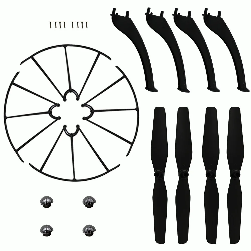 Piezas de Juguetes RC para niños, patín de aterrizaje de drones + hélice de hoja + juego de repuesto de protectores de hélices para Syma X5HW X5HC 6J7