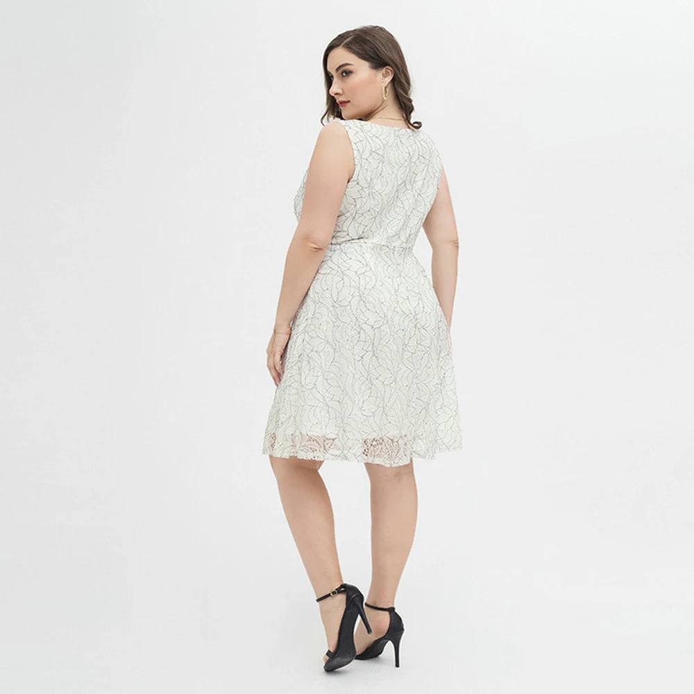 2022 Summer Plus Size Dresses For Women White Sleeveless Tank Dress Casual Loose Large Size Midi Dress Elegant Lace Dresses Lady