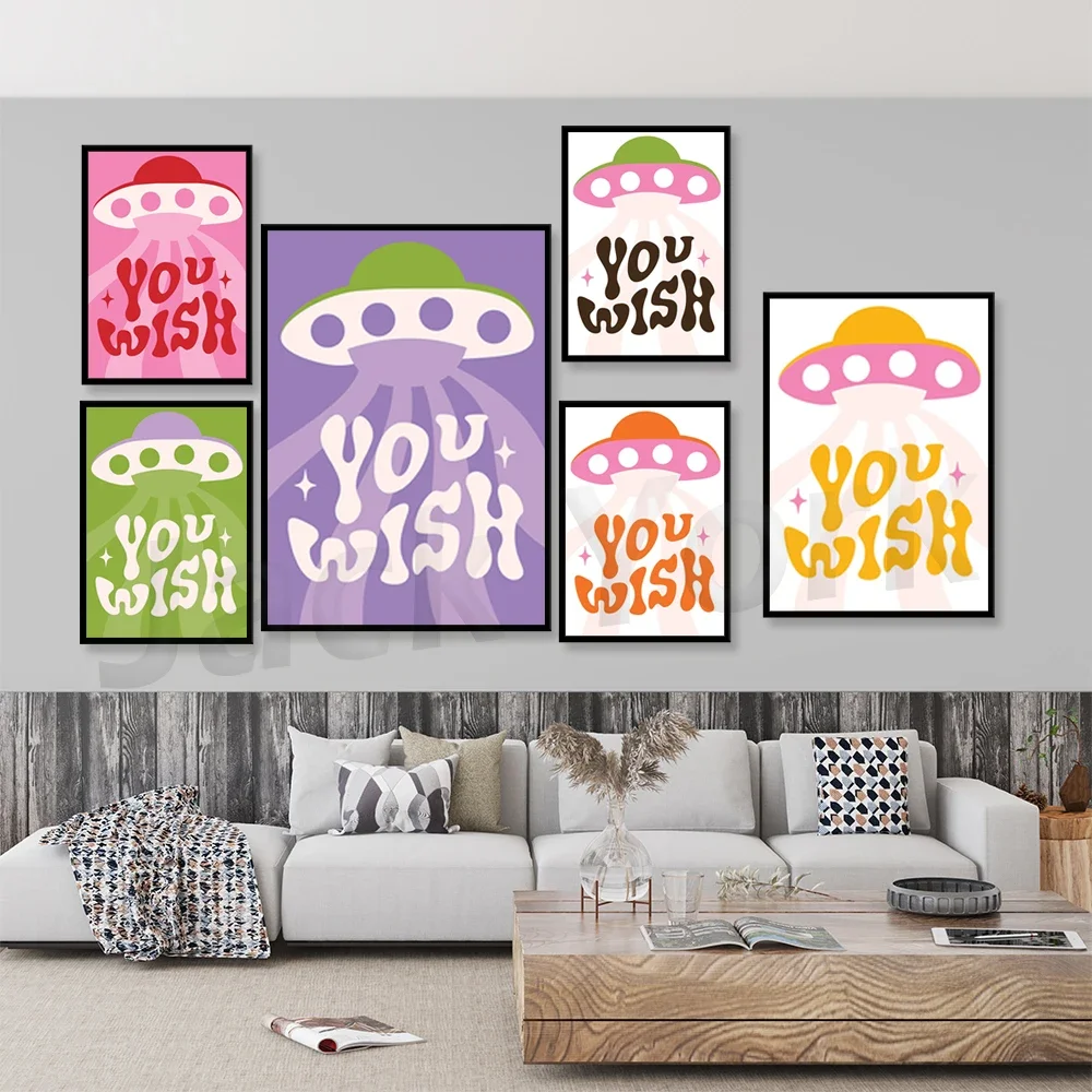 You Wish UFO Inspirational Art Print | Sci-Fi Alien ET | Feminist Poster | Girl Power Quote |Funky Wall |Trendy Room Decor | Y2K