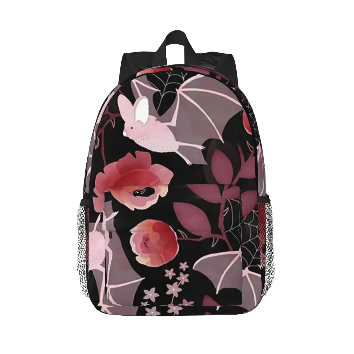 

Pastel Bat Floral Black Backpack Hot Sale Daypack Large Capacity Boys Girls BookBag Shoulder Bags for Men Women Kids School Bag