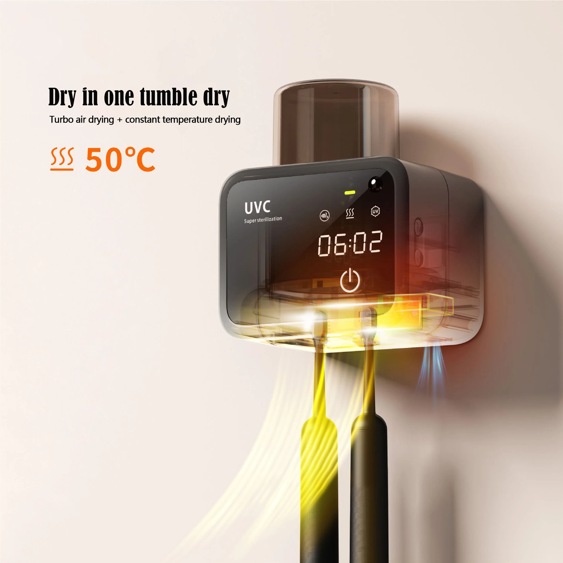 歯ブラシホルダー-led-スマートスクリーンタイミングクリーニングと一定温度空気乾燥-4-調整可能なモード浴室滅菌