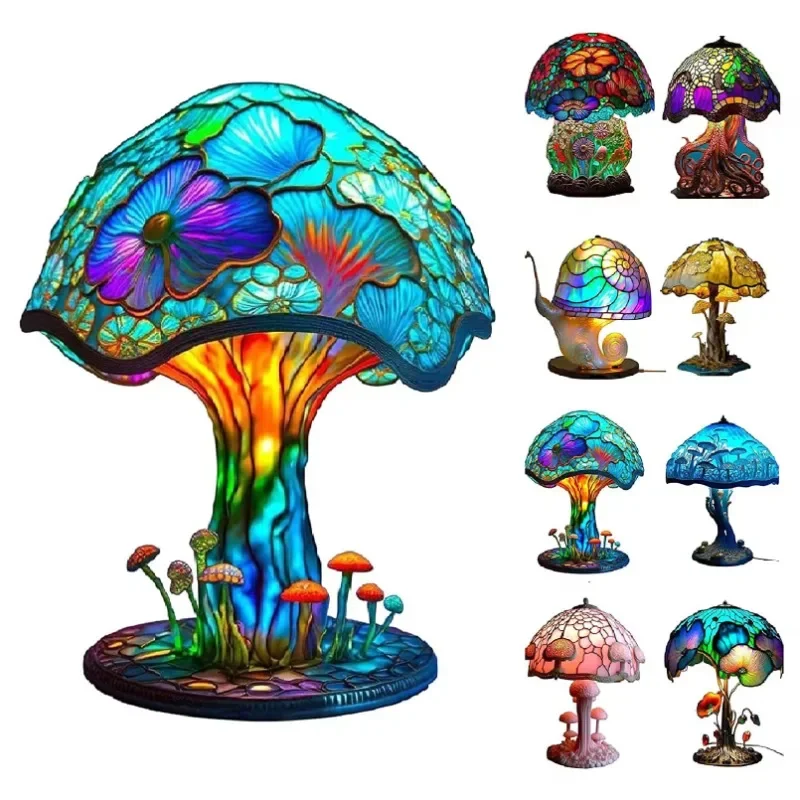 

Painting Resin Mushroom Desk Lamp Mushroom Stained Resin Plant Series Night Light Resin Mushroom Decor Table Lamp