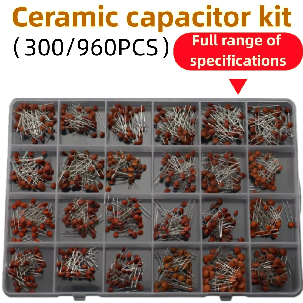 960-300PCS, Ceramic Capacitors Kit 2pF-0.1uF Electronic Components Package Capacitor Assorted Samples Diy Kit