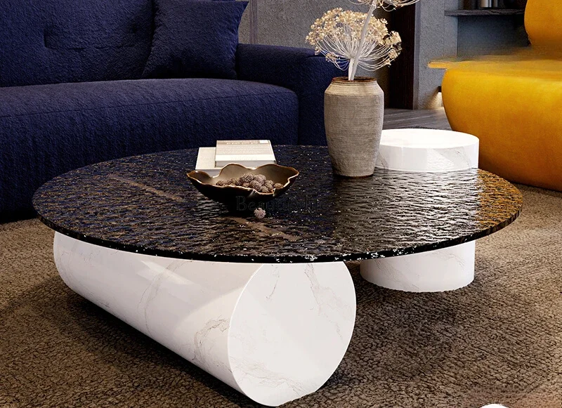 

56Italian living room coffee table tempered glass marble round coffee table