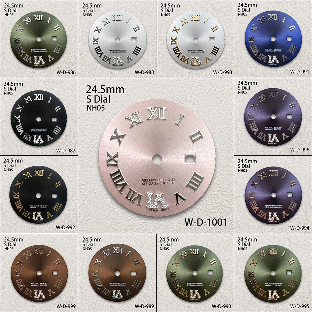 

24.5mm S Logo Rome Diamond Dial Fit NH05 Japanese Automatic Movement Sunray Dial Watch Modification Accessories
