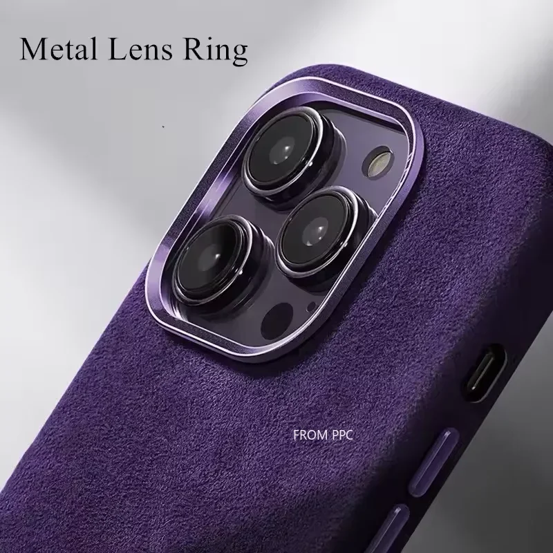 Włoskie etui z klapką i magnetycznym zamknięciem z futerkiem na iPhone 17 16 15 Pro Max, aksamitne etui na telefon, luksusowe etui zamszowe ze skórą samochodową, obudowa Ins Shell — zdjęcie produktu 4