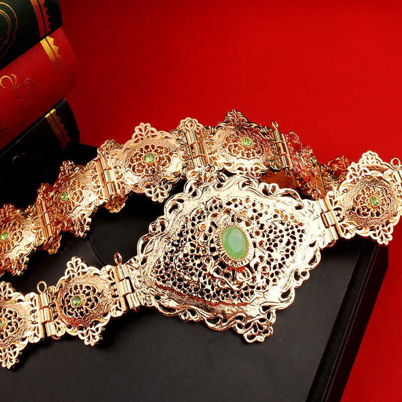 Classic Morocco Caftan Wedding Waist Chain for Bridal Gold Plated Rhinestone Wedding Belts Ethnic Dress Belt Luxury Gifts