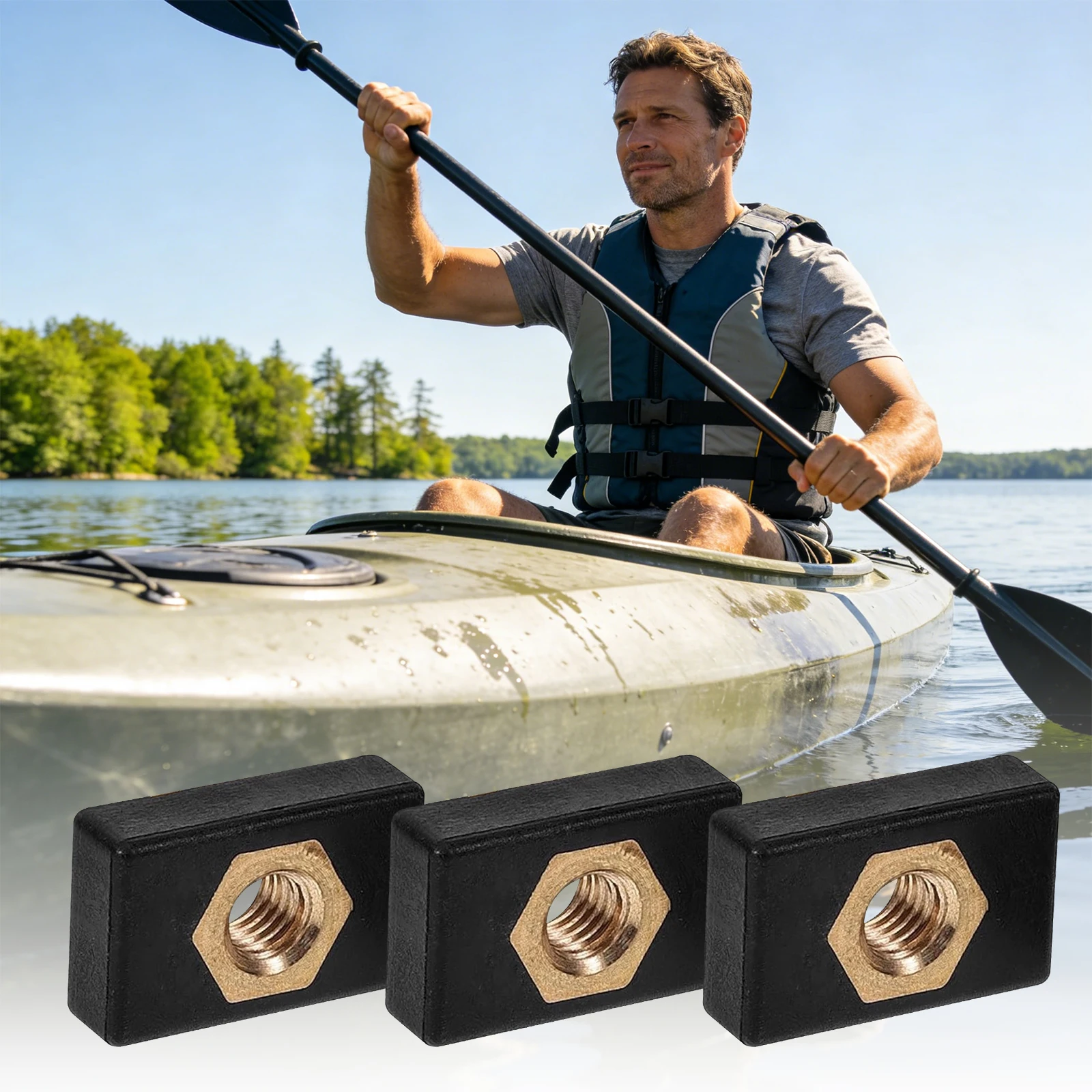 Side Mount Track Rail Sliders Hardware Accessories Base Copper Mounting Nut Compatible with Canoes and Kayaks Boating