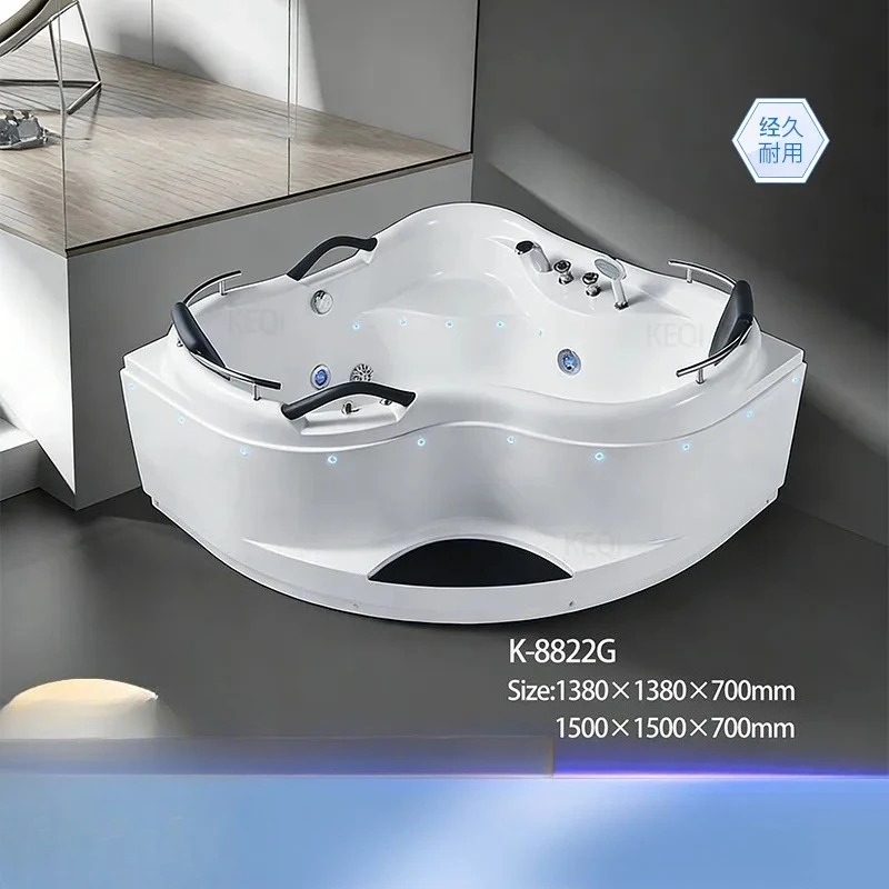 Acrylic Corner Bathtub Small Space Adult Soaking Tub Triangular Spa for Apartment Hotel Home Modern Design Easy Clean