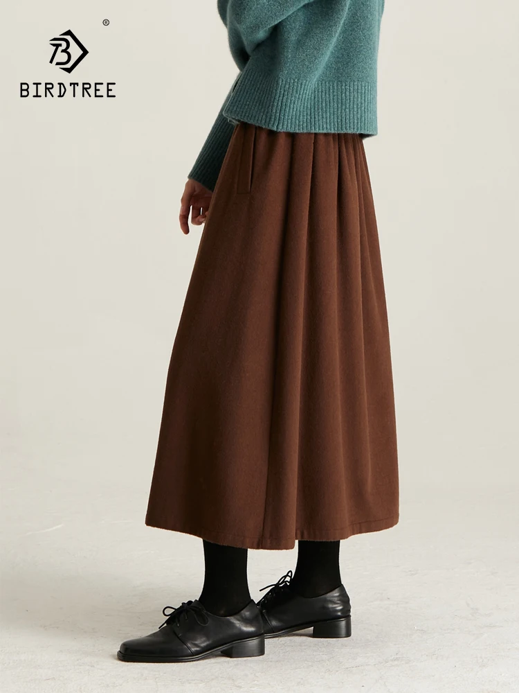 

Birdtree 50% Wool Classic Autumn Winter Skirt Women's Commuting Versatile Solid Elastic Waist Umbrella Shaped Skirt B3D103QC