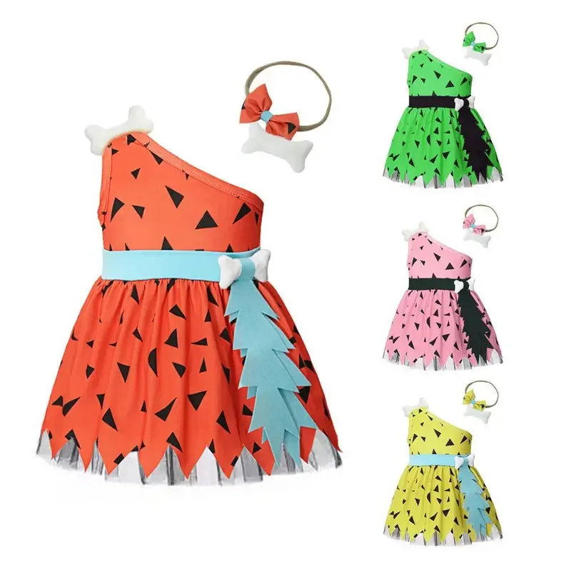 New 2025 Kids Bam Costume Caveman Cavegirl Stone Age Outfit for Boy Halloween Cosplay Girl Pebbles Inspired Dres eqs9X