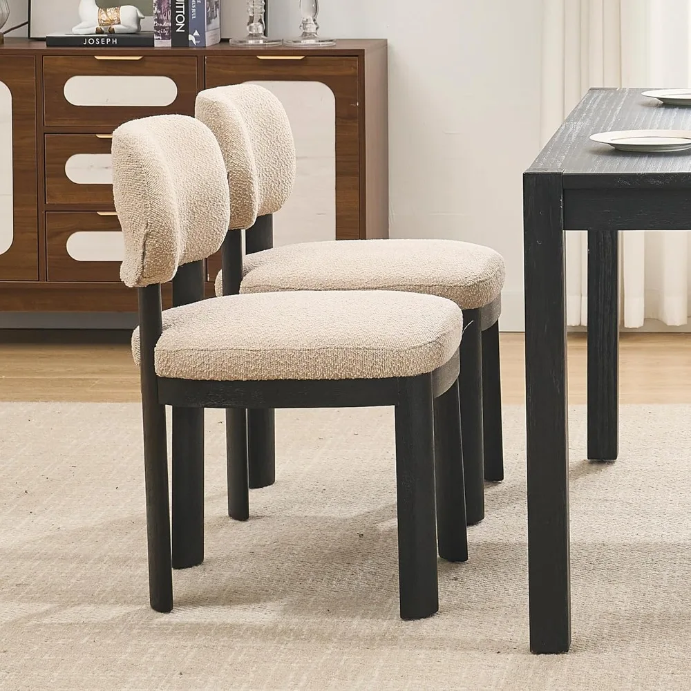 

Dining Chairs,Teddy Upholstered Kitchen Chair with Curved Backrest and Solid Wood Legs,Farmhouse Side Chairs for Restaurant