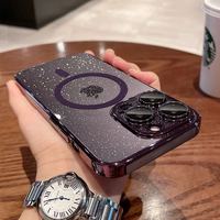 Luxury Glitter Plating Magsafe Wireless Charge Magnetic Case for iPhone 11 12 13 14 15 16 Pro Max 14 Plus Hard PC Thin Cover