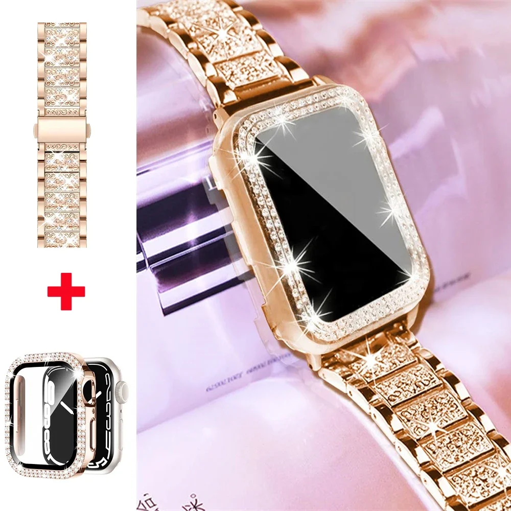 Diamond case+Strap For Apple Watch Band 45mm 40mm 44mm 41mm 38mm 42mm 44 mm Metal Belt IWatch Series 9 8 7 SE 6 5 good 2026