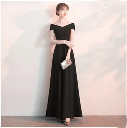 Ele Long One-oulder Dr Women's Slimming Host Evening Gown Cotton Embroidered Korean Sle Commute Midi Skirt