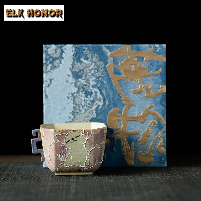 

75 мл ручная роспись девятихвостая чайная чашка Fairy Fox Ретро чайная чаша Набор чашек Чашка для медитации для дегустации чая Jianzhan Master Cups Чайный набор
