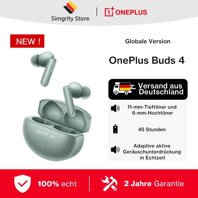 Version globale OnePlus Buds 4 Écouteurs sans fil avec annulation du bruit ANC jusqu'à 55 dB, deux haut-parleurs avec double DAC Bluetooth 5.4